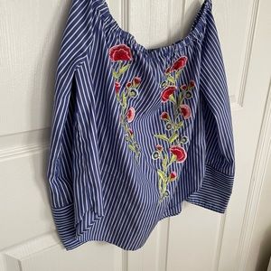 Floral striped off the shoulder top